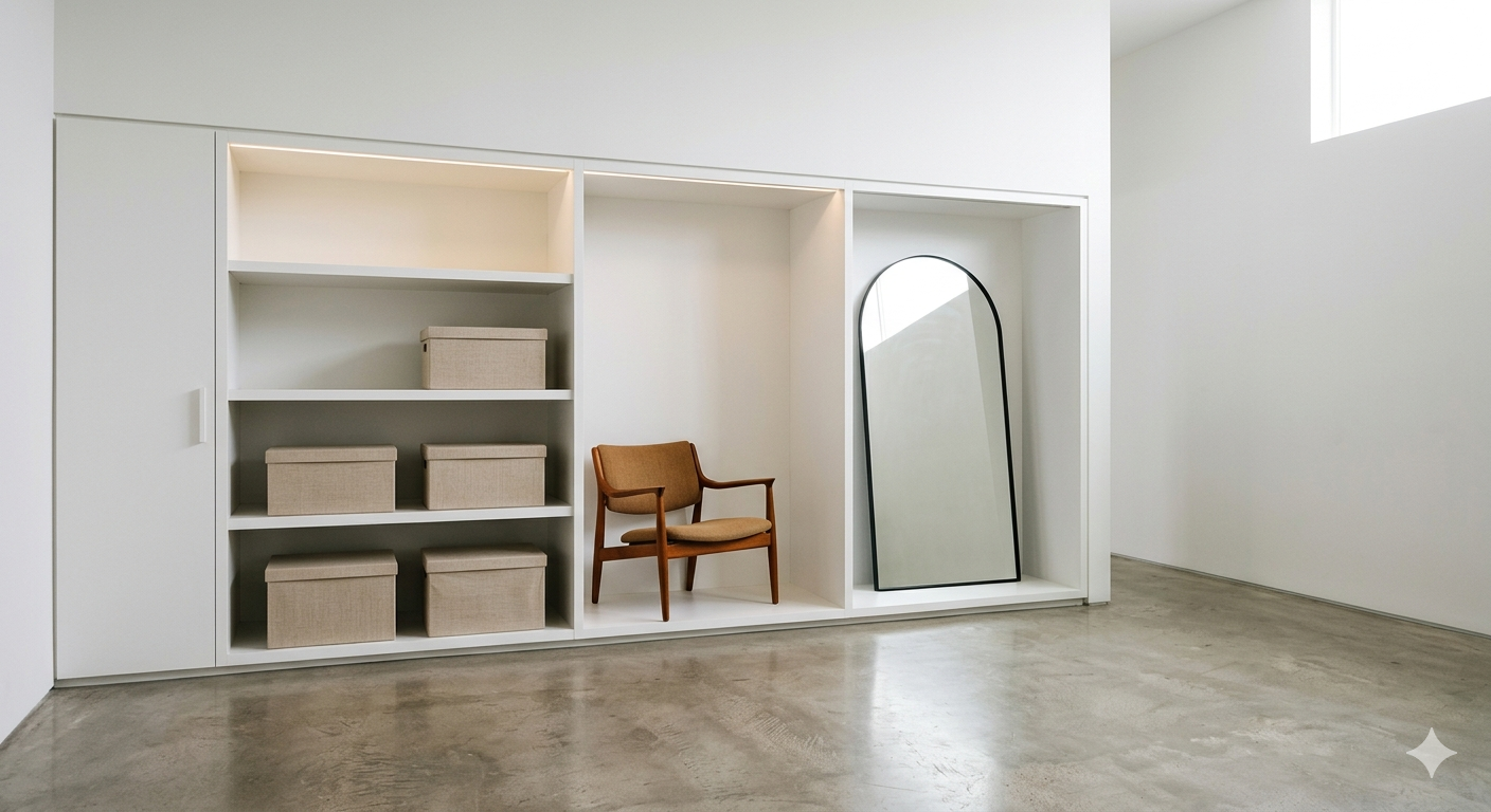 Premium climate-controlled unit at Self Storage CubeSmart 2026 showcasing protected furniture and a minimalist editorial aesthetic.