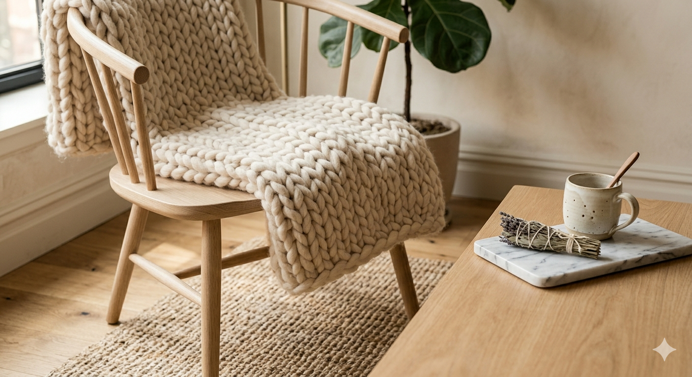 Warm minimalist interior details and small NYC living room ideas with natural textures - VEPLAT