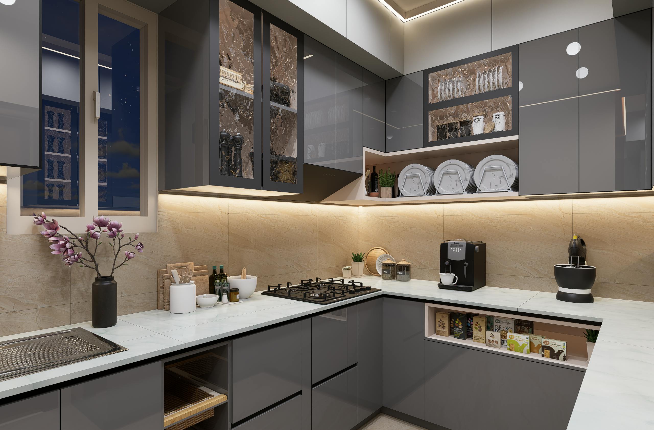 rental kitchen backsplash ideas — zellige effect peel and stick tile in warm minimalist kitchen