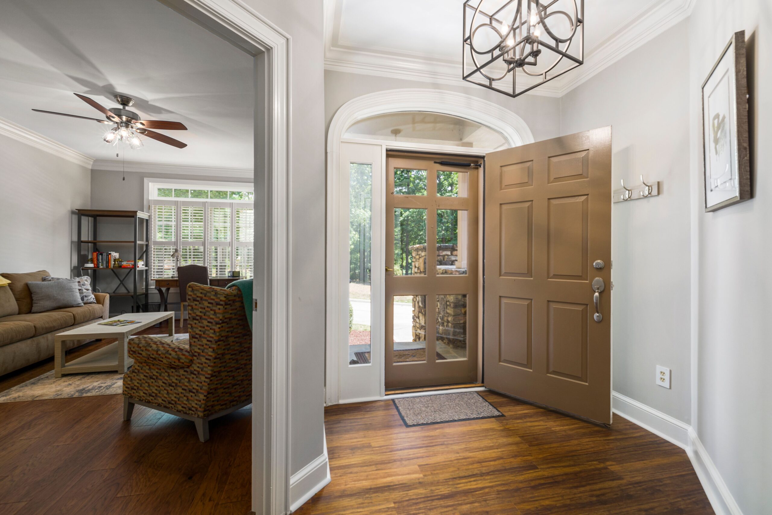 Front door colors matched to elements for a successful feng shui small living room layout