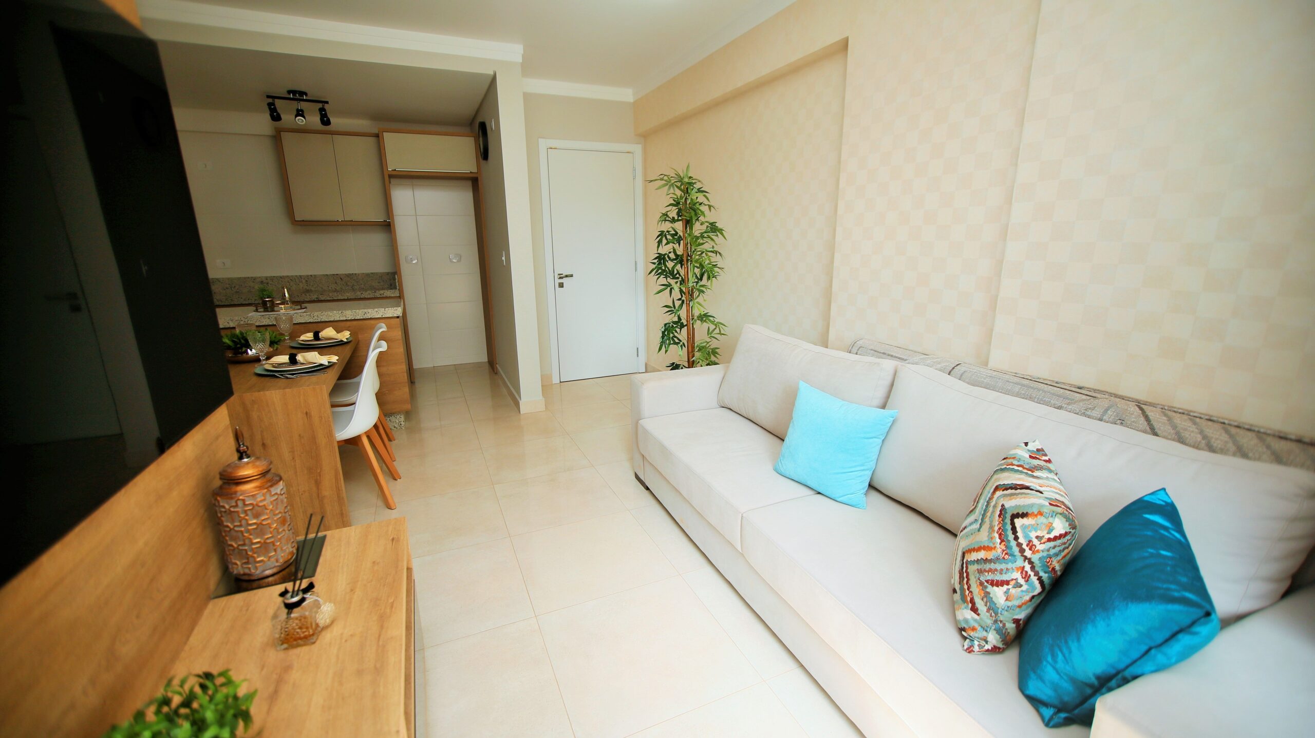 Optimal feng shui small living room layout with furniture arranged for positive energy flow