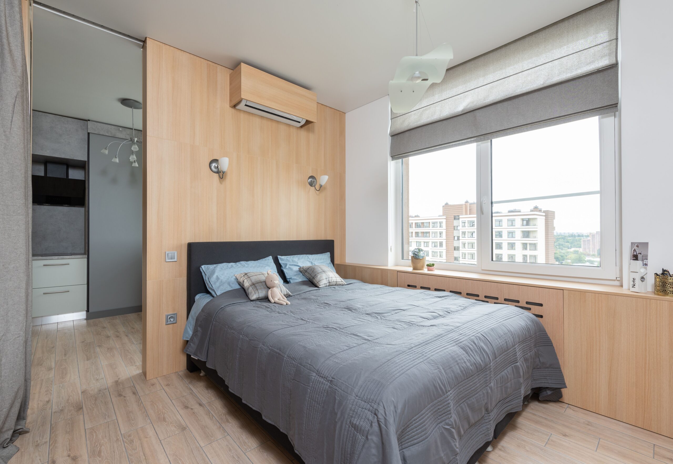 Cabinet bed in a compact rental apartment